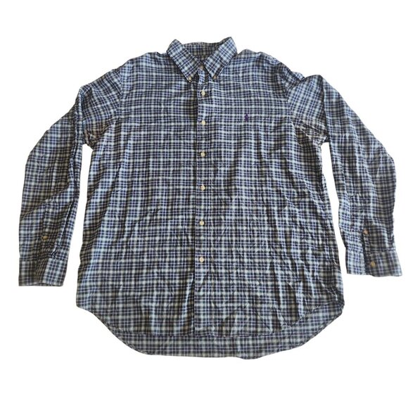 Ralph Lauren Plaid Shirt Blue & Purple Button Down Business Casual Mens XL EUC - Picture 1 of 9